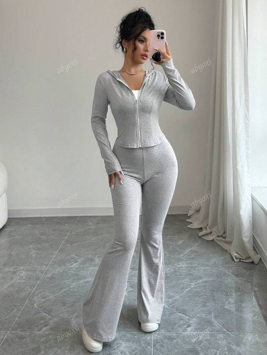 SHEIN abyoxi طقم رياضي قطعتين هودي مع بنطلون واسع