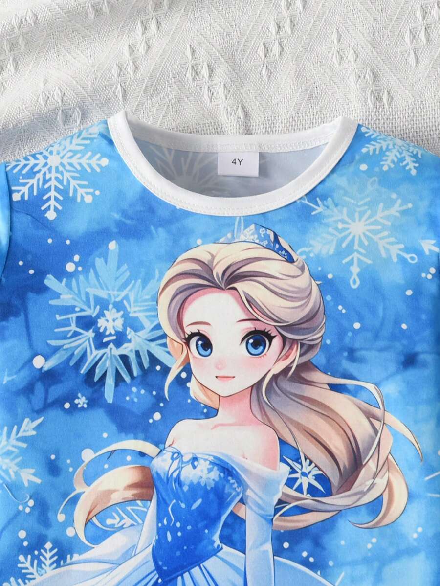 SHEIN طقم بيجاما 2 قطعة للفتاة الصغيرة بطباعة ثلوج كاجوال