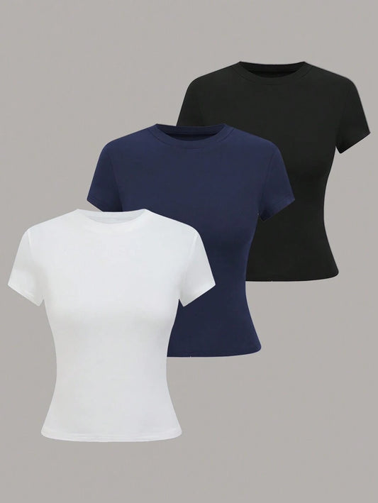 SHEIN Holdful طقم 3 تي شيرت نسائي قصير الأكمام كاجوال