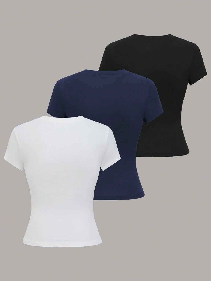 SHEIN Holdful طقم 3 تي شيرت نسائي قصير الأكمام كاجوال