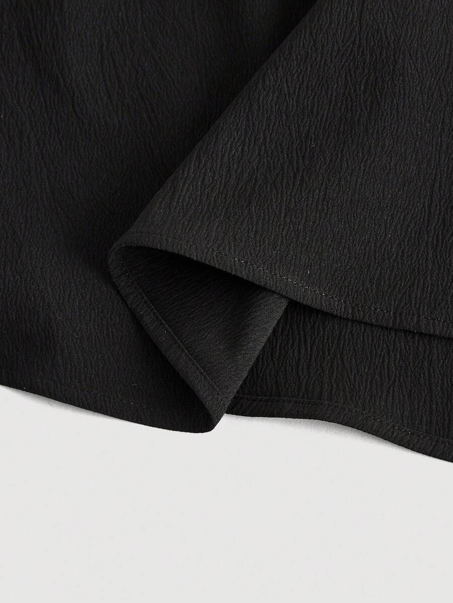 SHEIN MOD فستان أسود طويل الأكمام بتصميم مطوي وأنيق
