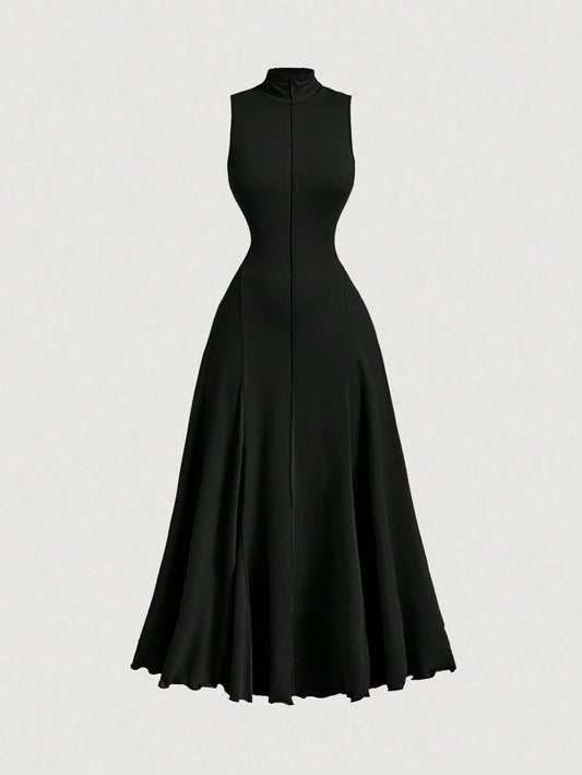 SHEIN MOD فستان أسود طويل بدون أكمام بياقة عالية