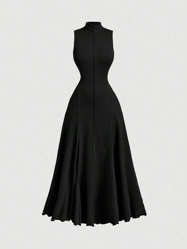 SHEIN MOD فستان أسود طويل بدون أكمام بياقة عالية