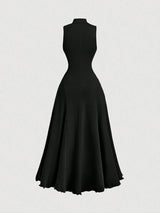 SHEIN MOD فستان أسود طويل بدون أكمام بياقة عالية