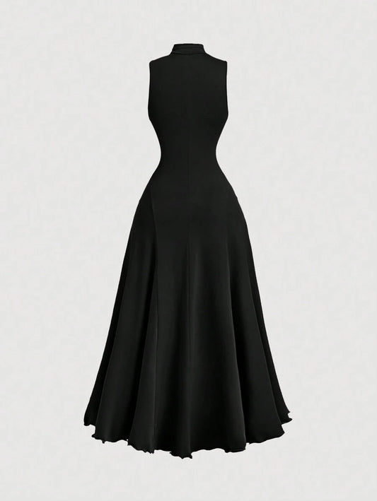 SHEIN MOD فستان أسود طويل بدون أكمام بياقة عالية
