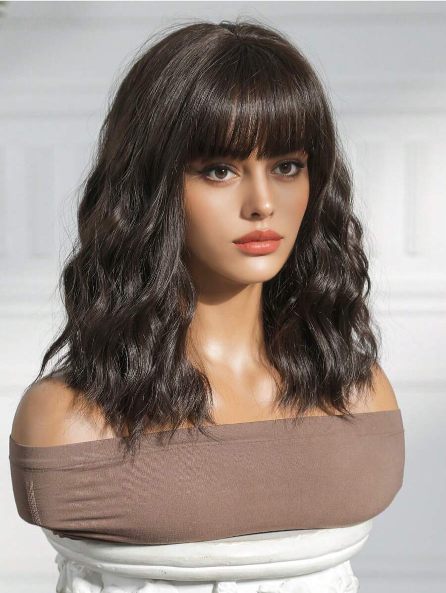 SHEIN باروكة قصيرة مموجة 14 بوصة مع غرة مقاومة للحرارة