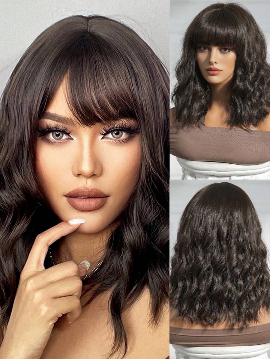 SHEIN باروكة قصيرة مموجة 14 بوصة مع غرة مقاومة للحرارة