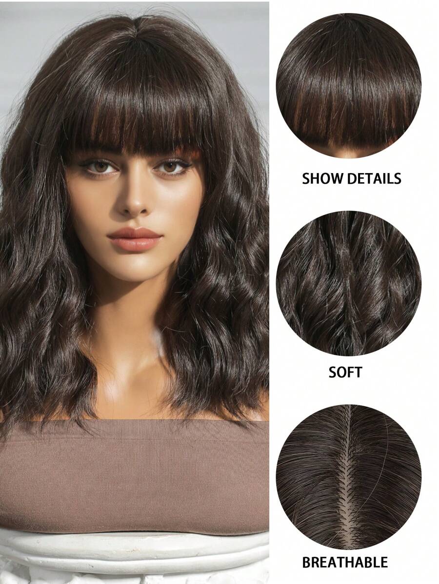 SHEIN باروكة قصيرة مموجة 14 بوصة مع غرة مقاومة للحرارة