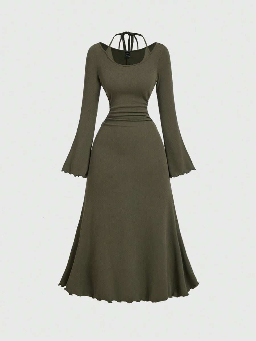 SHEIN MOD فستان طويل بأكمام واسعة وخصر مشدود
