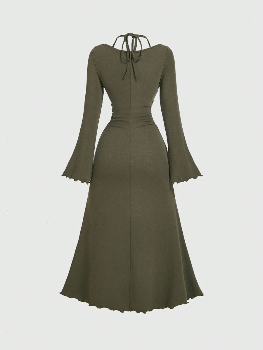 SHEIN MOD فستان طويل بأكمام واسعة وخصر مشدود