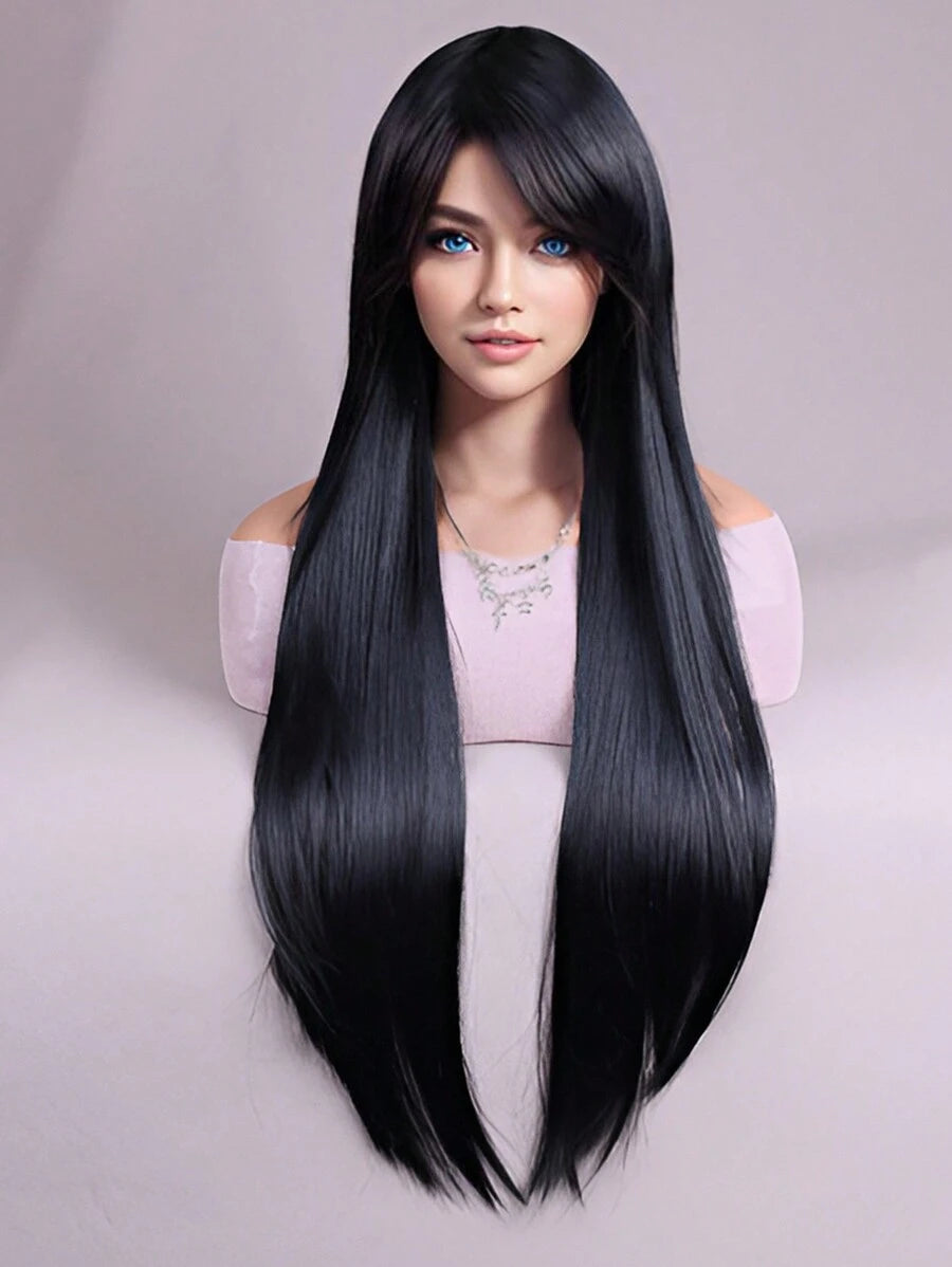 SHEIN شعر مستعار أسود طويل مستقيم 30 بوصة