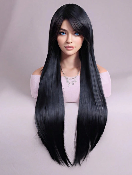 SHEIN شعر مستعار أسود طويل مستقيم 30 بوصة