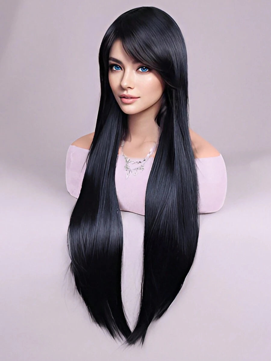 SHEIN شعر مستعار أسود طويل مستقيم 30 بوصة