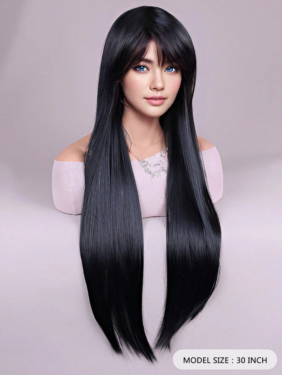 SHEIN شعر مستعار أسود طويل مستقيم 30 بوصة