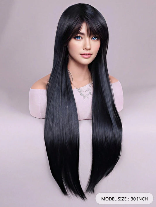 SHEIN شعر مستعار أسود طويل مستقيم 30 بوصة