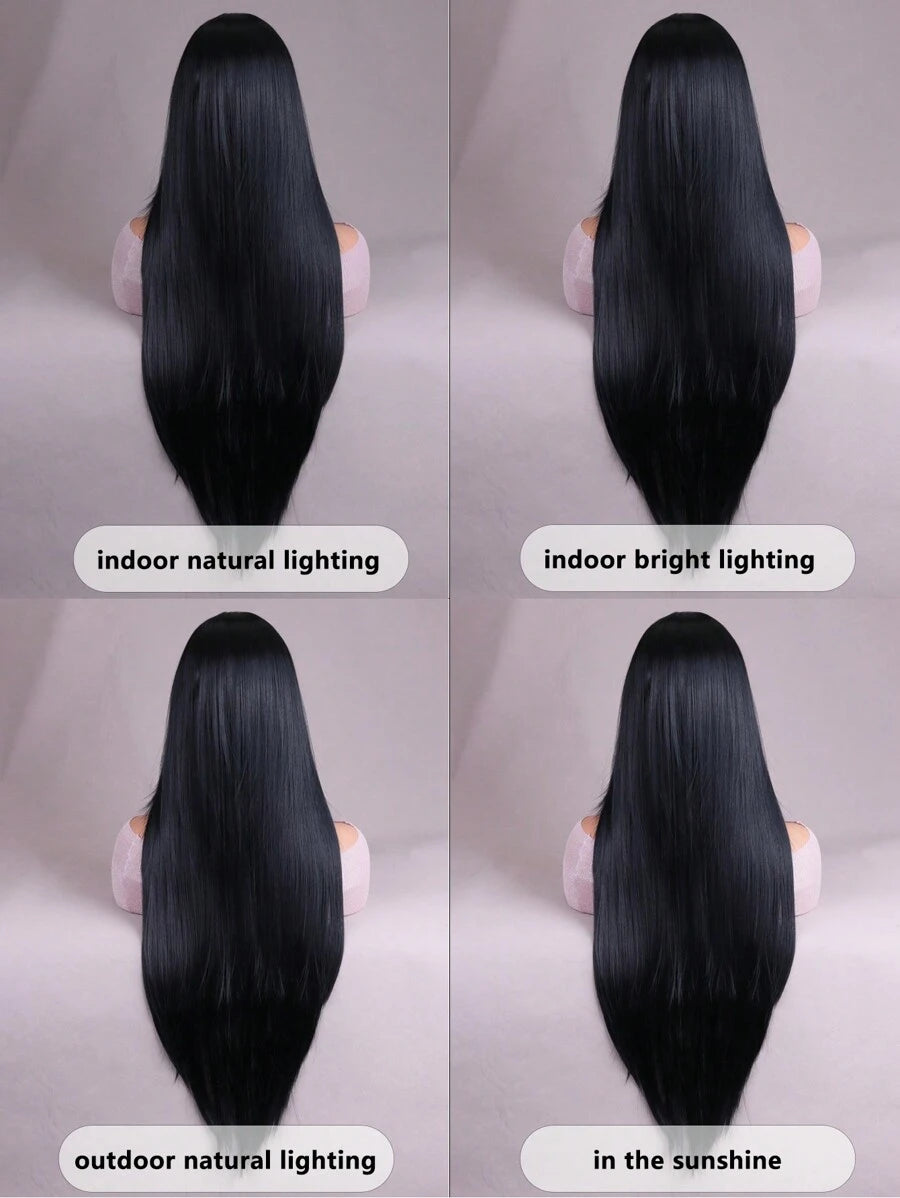 SHEIN شعر مستعار أسود طويل مستقيم 30 بوصة