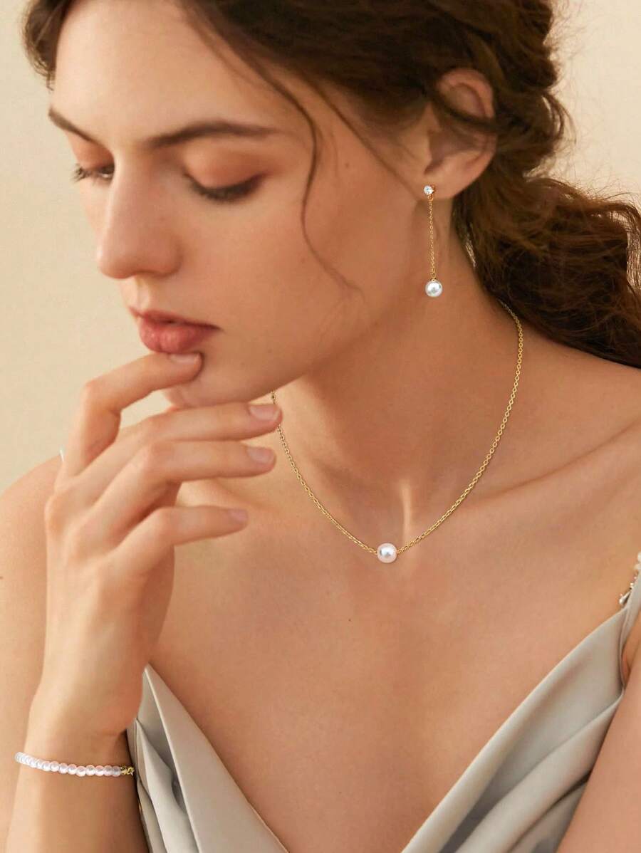 SHEIN مجموعة مجوهرات  بخرز زجاج ذهبي