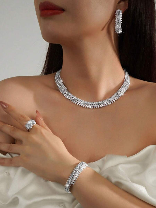 SHEIN طقم مجوهرات 5 قطع بزركونيا مكعبة