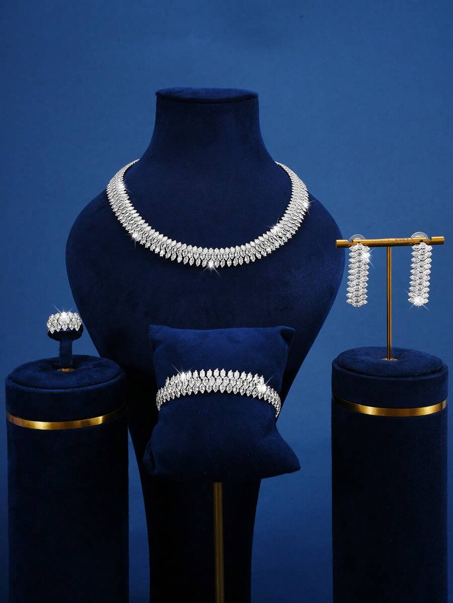 SHEIN طقم مجوهرات 5 قطع بزركونيا مكعبة