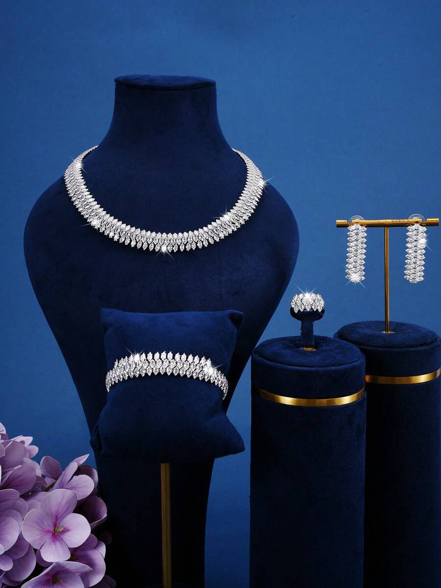 SHEIN طقم مجوهرات 5 قطع بزركونيا مكعبة