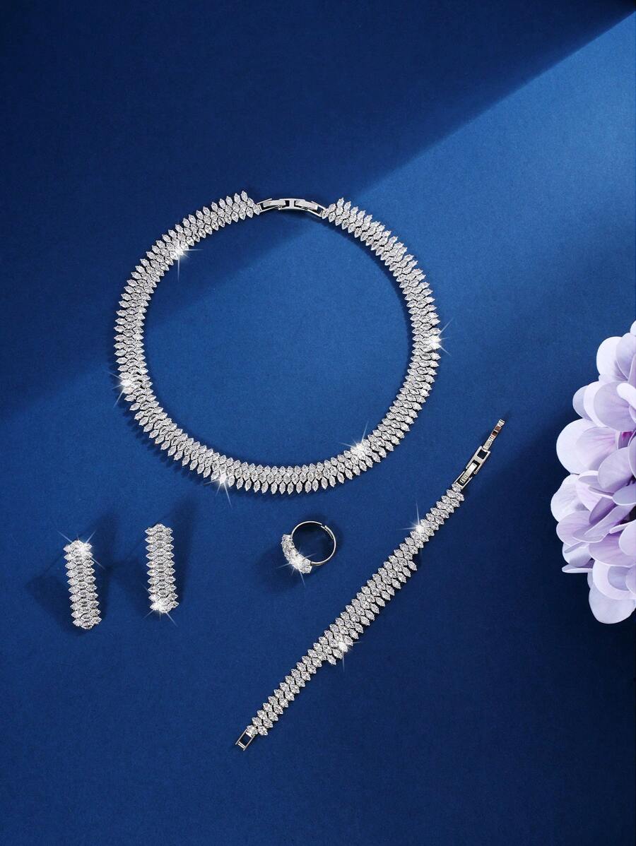 SHEIN طقم مجوهرات 5 قطع بزركونيا مكعبة