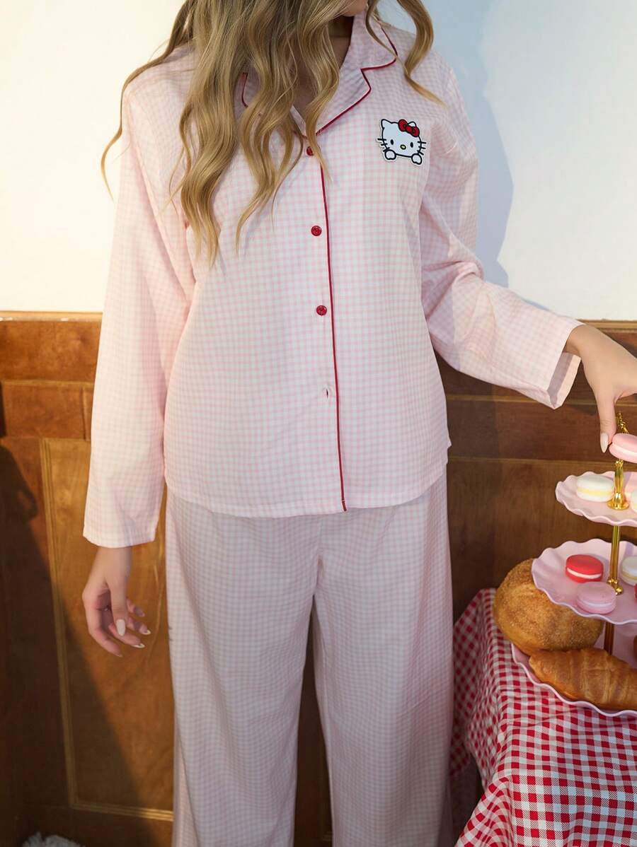 SHEIN Sanrio طقم بيجامة 2 قطعة برسومات هيلو كيتي