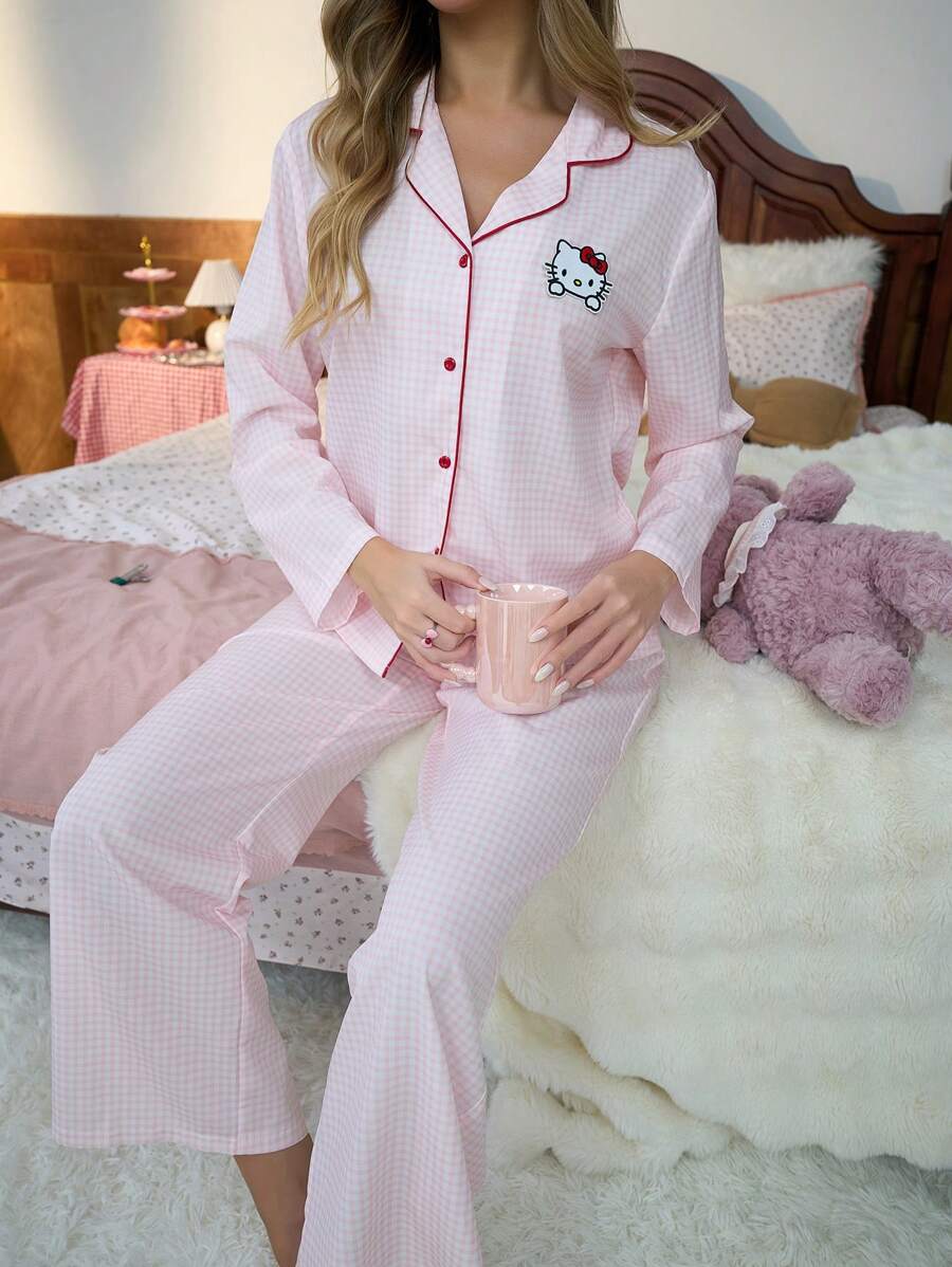 SHEIN Sanrio طقم بيجامة 2 قطعة برسومات هيلو كيتي