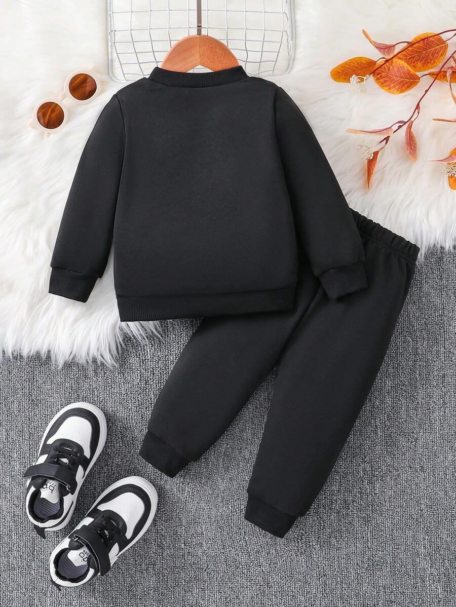 SHEIN طقم هودي كريو بنقشة دب للأطفال الصغار