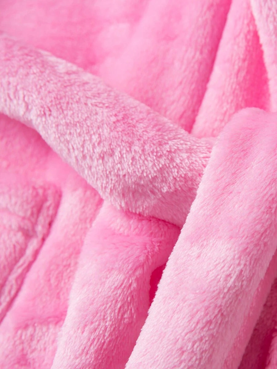 SHEIN روب حمام قطيفي وردي سميك دافئ للفتيات