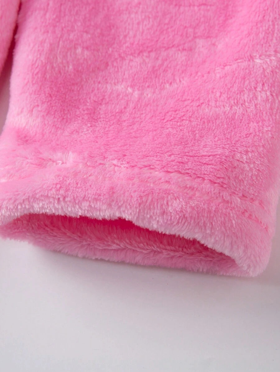 SHEIN روب حمام قطيفي وردي سميك دافئ للفتيات