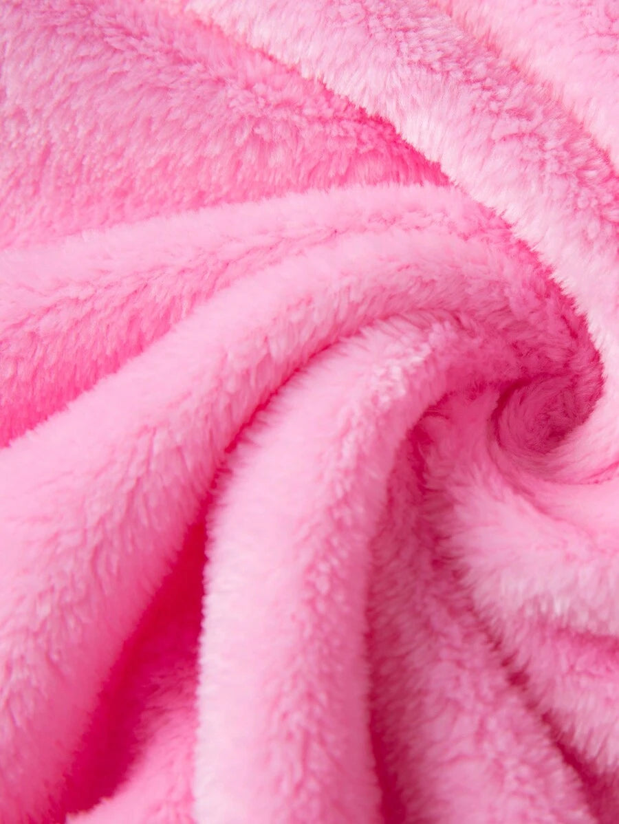 SHEIN روب حمام قطيفي وردي سميك دافئ للفتيات
