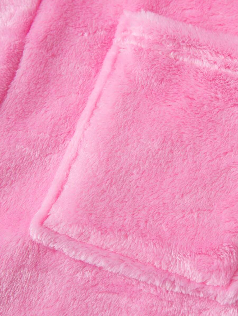 SHEIN روب حمام قطيفي وردي سميك دافئ للفتيات