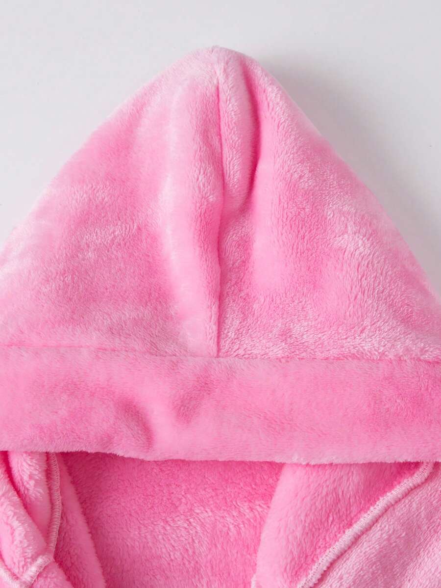 SHEIN روب حمام قطيفي وردي سميك دافئ للفتيات
