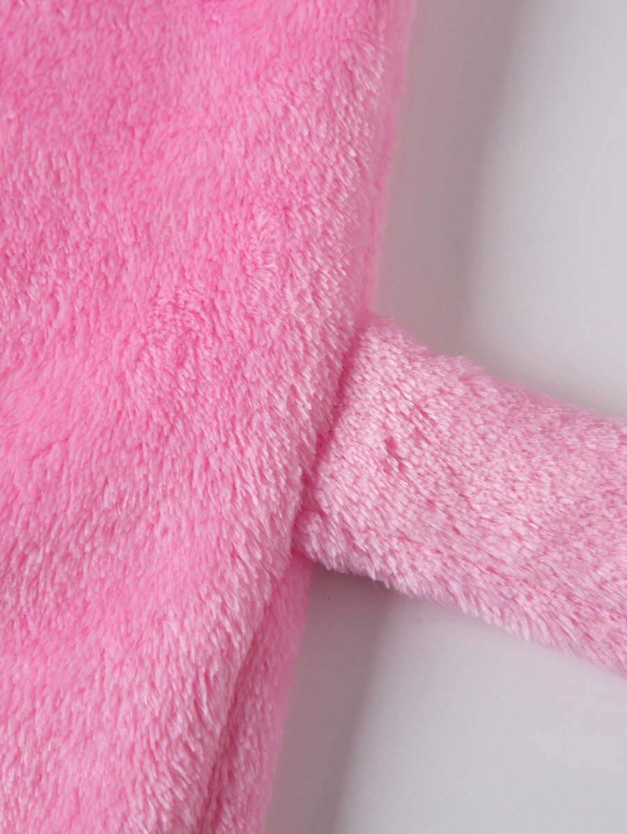SHEIN روب حمام قطيفي وردي سميك دافئ للفتيات