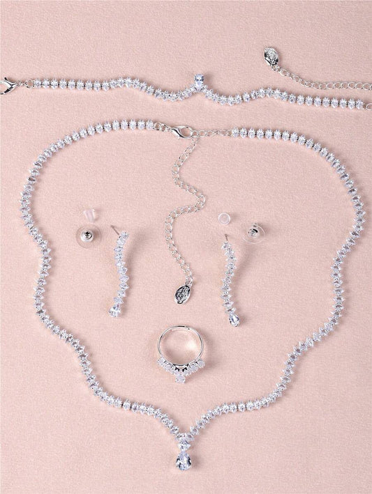 SHEIN طقم قلادة فضي زركونيا بشكل قطرة ماء