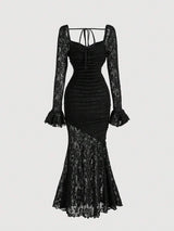 SHEIN MOD فستان أسود طويل بنقوش أزهار