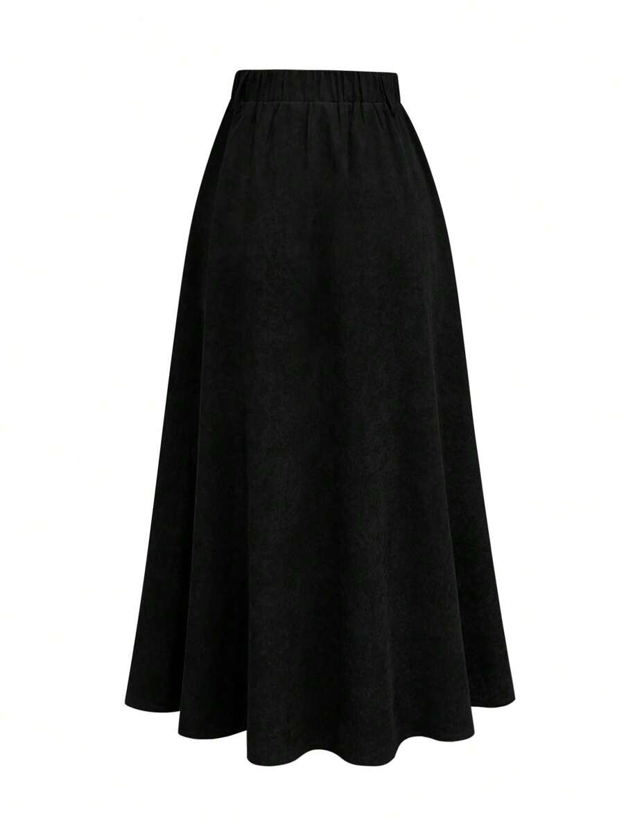 SHEIN Eero تنورة نسائية سوداء بأزرار امامية وجيوب
