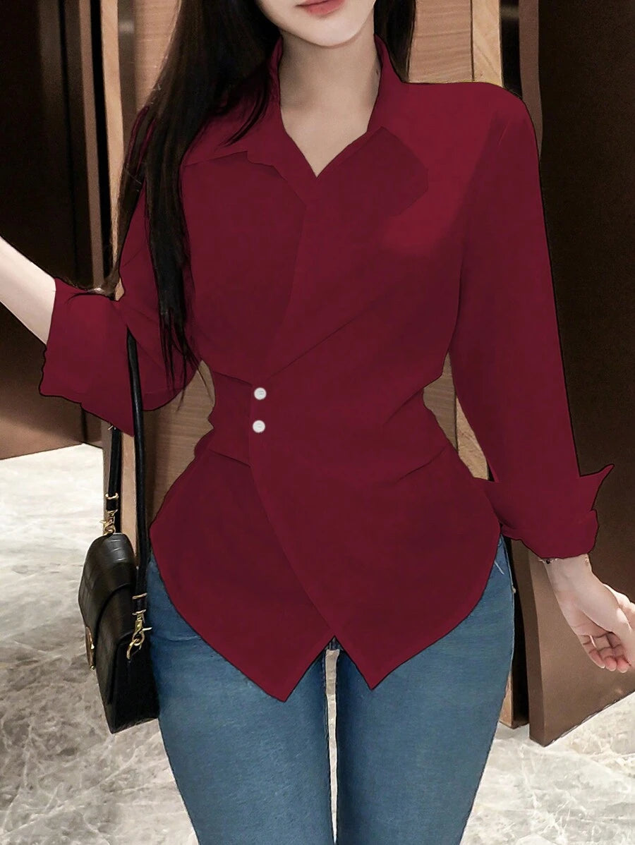 SHEIN Rafferiza قميص كاجوال منتفخ الخصر
