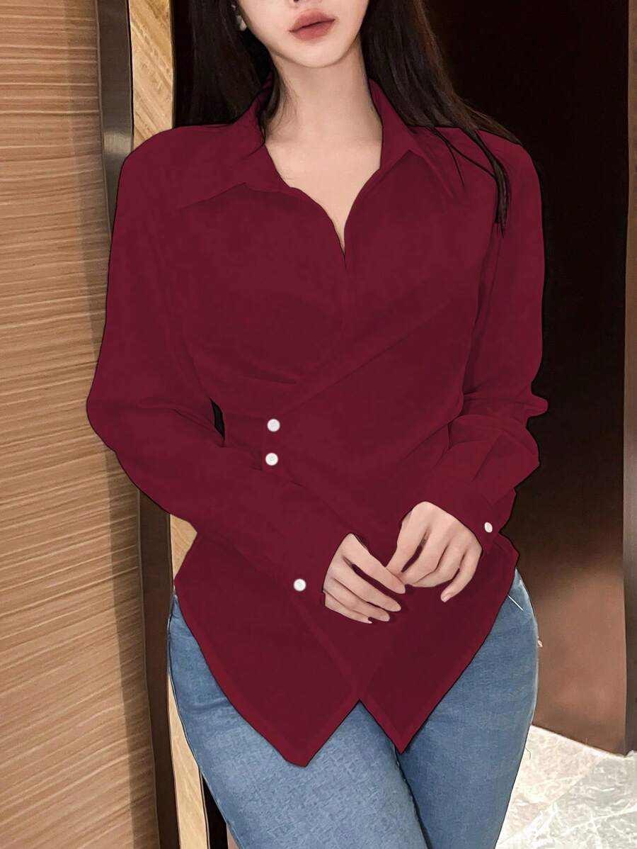 SHEIN Rafferiza قميص كاجوال منتفخ الخصر