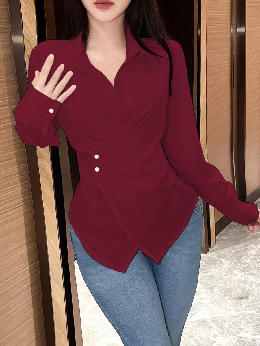 SHEIN Rafferiza قميص كاجوال منتفخ الخصر