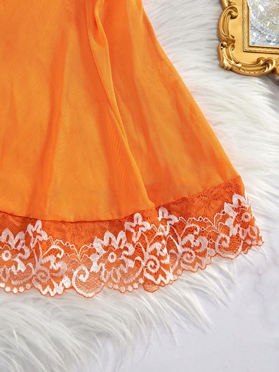 SHEIN طقم ملابس نوم دانتيل وشبك بربطة عقدة