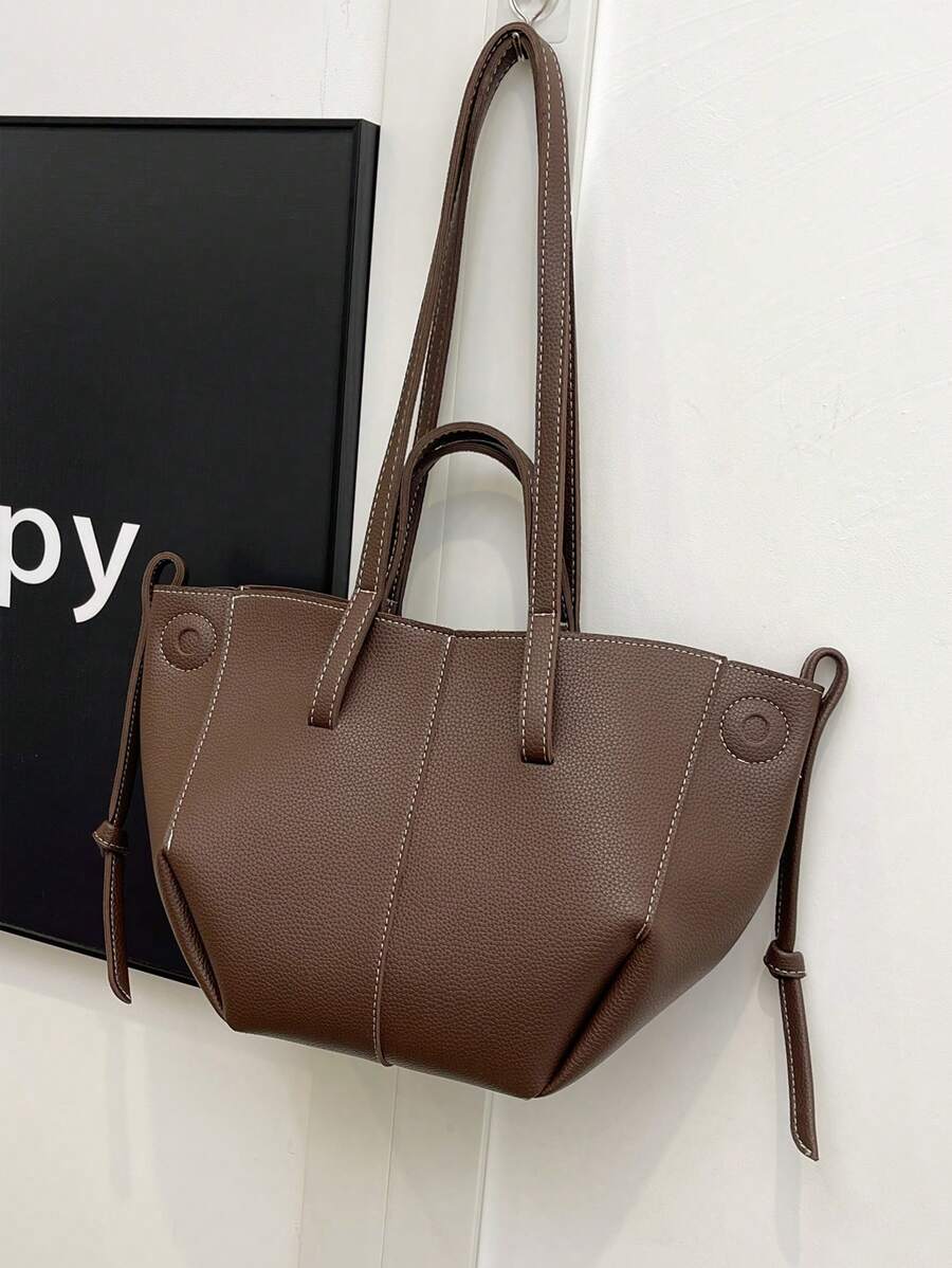 SHEIN حقيبة يد بنية كبيرة بسعة واسعة وتصميم عصري