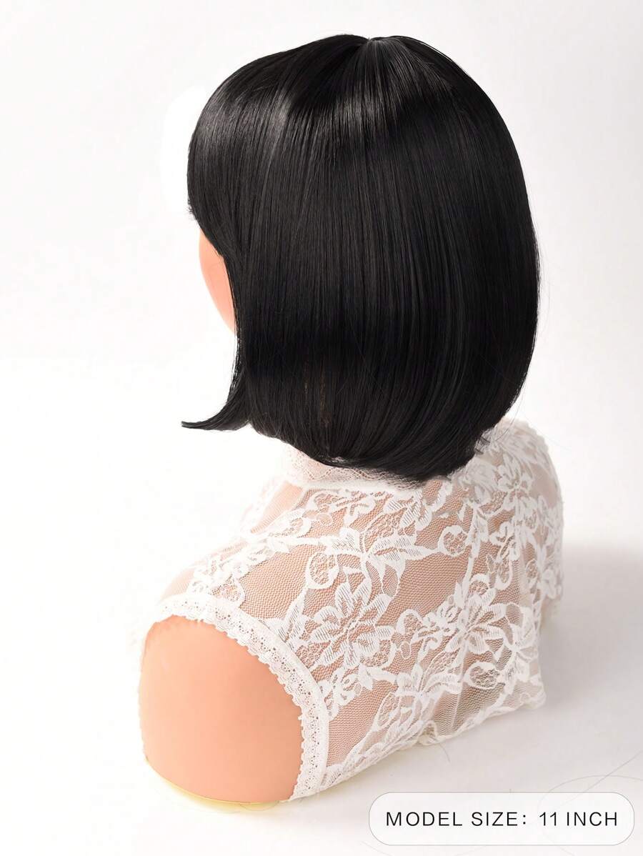 SHEIN باروكة قصيرة شعر مستقيم أسود مع غرة مقاومة للحرارة