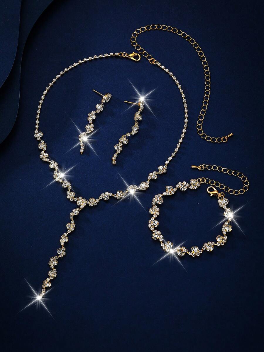 SHEIN طقم مجوهرات ذهبي 3 قطع بتصميم أنيق