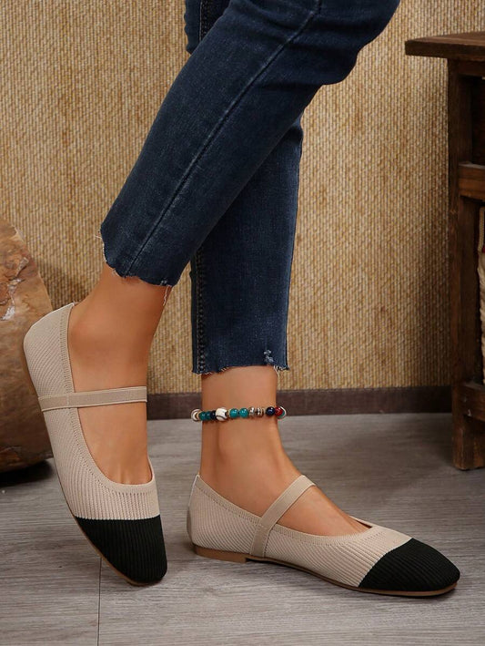 SHEIN حذاء نسائي كاجوال خريفي ذو قاعدة ناعمة وأصبع مربع وشريط مطاطي ملون