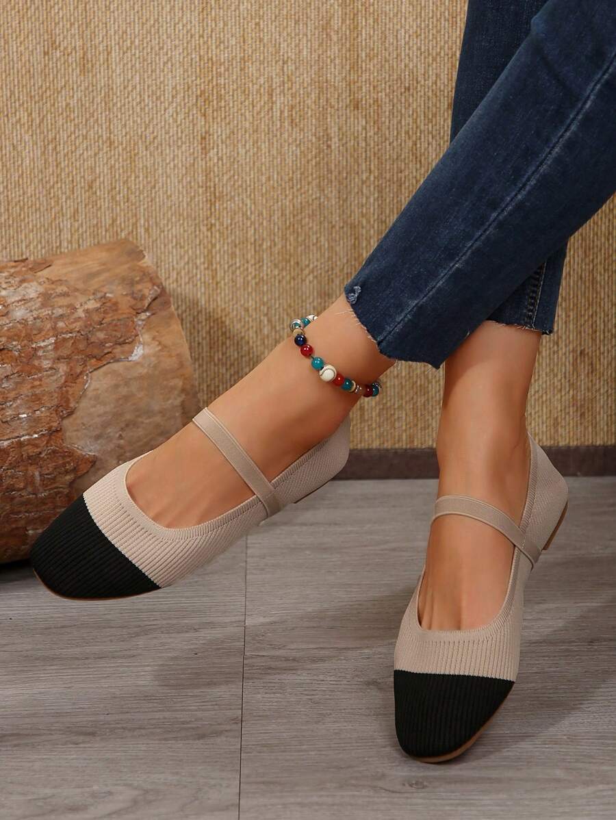 SHEIN حذاء نسائي كاجوال خريفي ذو قاعدة ناعمة وأصبع مربع وشريط مطاطي ملون