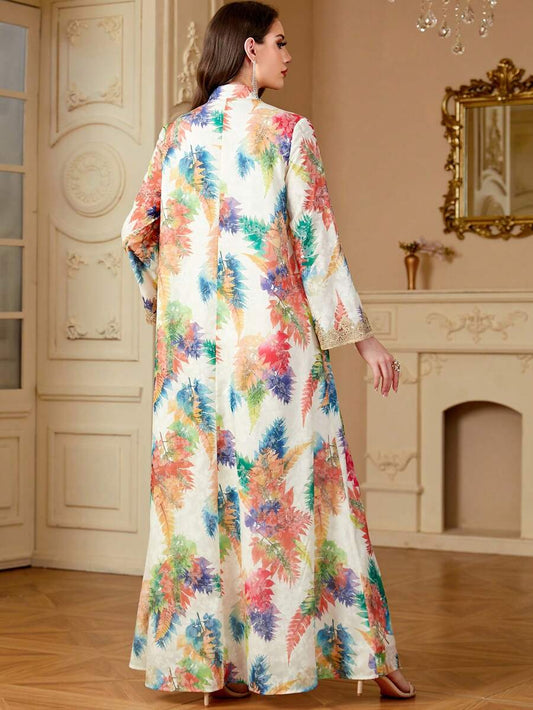 SHEIN فستان طويل بطبعة زهرية ورقبة مذنبة