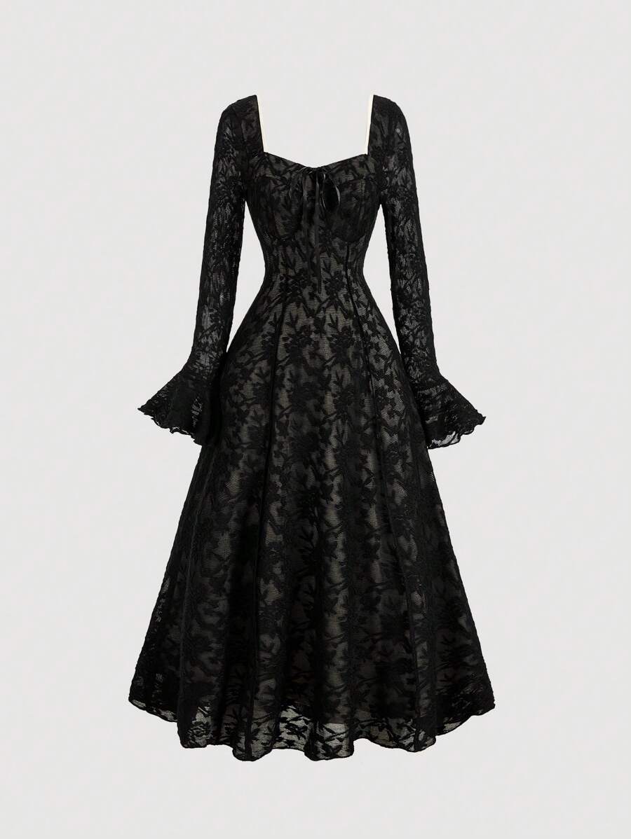 SHEIN MOD فستان سهرة اسود طويل الأكمام