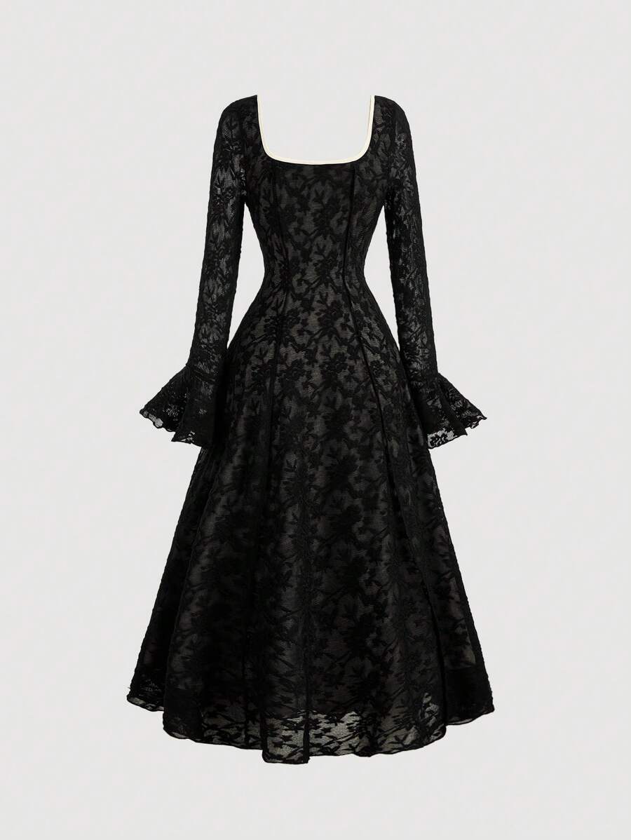 SHEIN MOD فستان سهرة اسود طويل الأكمام