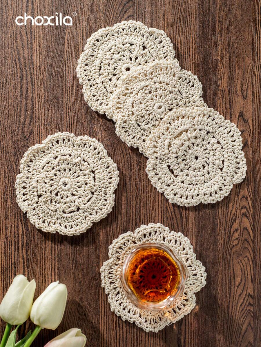 SHEIN choxila زينة رمضان حصيرة طاولة كروشيه دانتيل يدوية